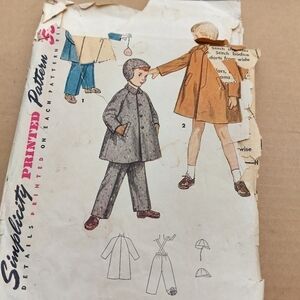 Vintage Simplicity Sewing Pattern 4455 Boys Coat Hat Leggings Size 1-6